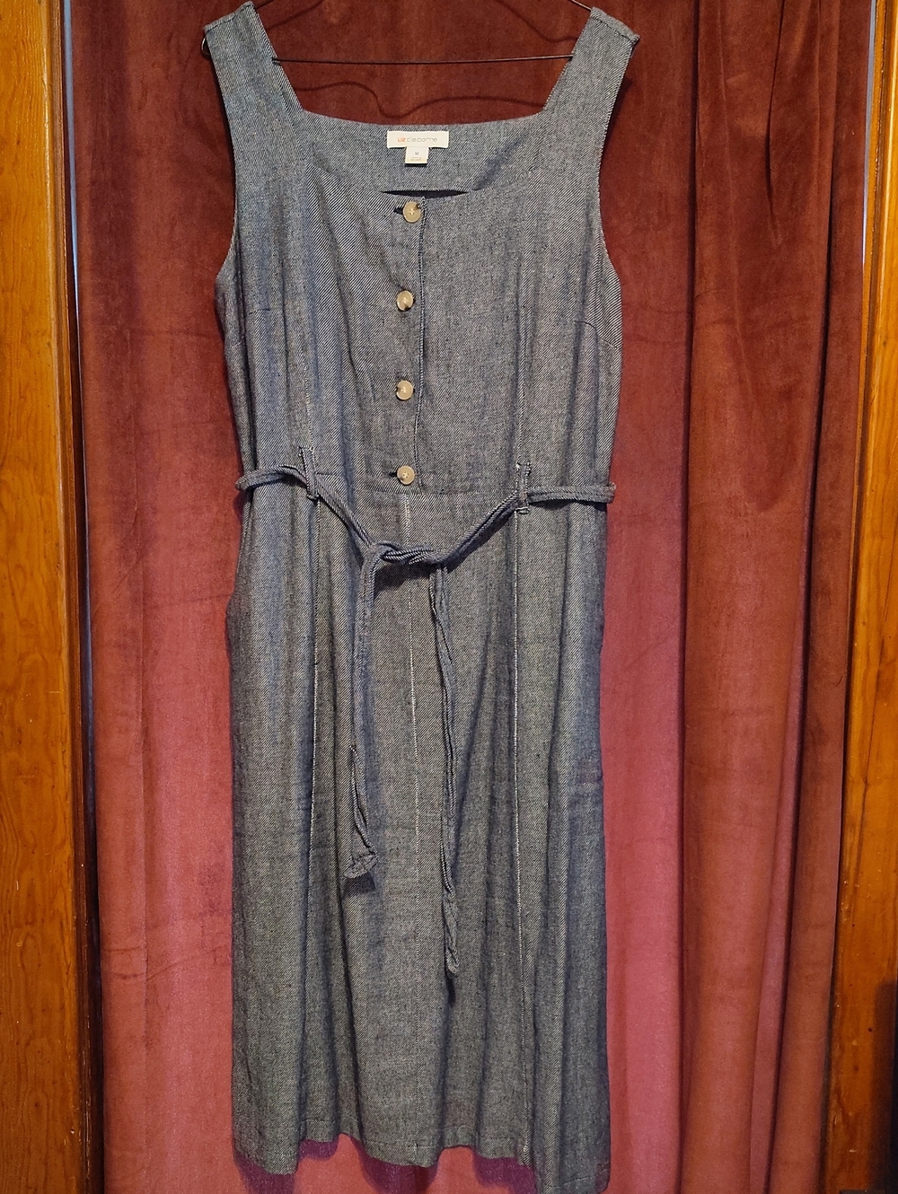 Liz Claiborne Slate Chambray Button-Front Midi Dress with Tie